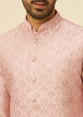 alt message - Manyavar Men Dusty Pink Self Patterned Jacket Set image number 1